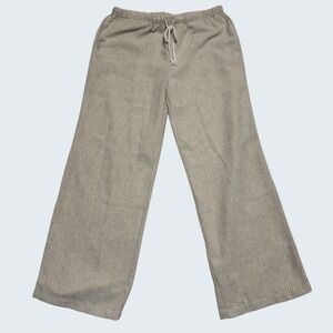 No Comment Linen Look Wide Leg Pants Beige Drawstring Elastic Waist Large